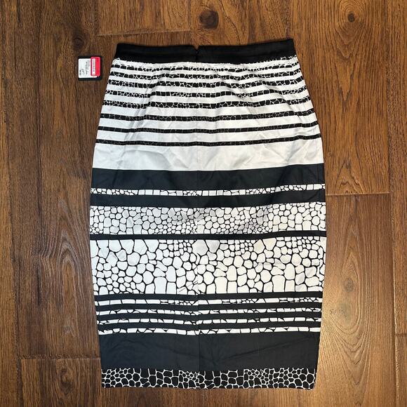 Halogen NEW Sz 4 Black White High Rise Pencil Knee Length Career Business Skirt - Picture 5 of 7